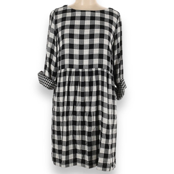 J. Jill Dresses & Skirts - J. Jill Buffalo Plaid Roll Tab Sleeve Tunic Dress Women's Size 3X Black White